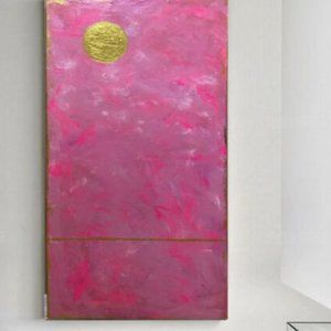 original contemporary abstract pink and gold painting on canvas, wall art